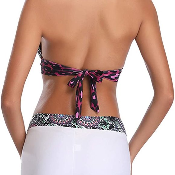 Sz L 2 Piece Halter Athletic Push Up Bikini Swimsuits with Boyshort X002OMKKCL - Picture 3 of 5